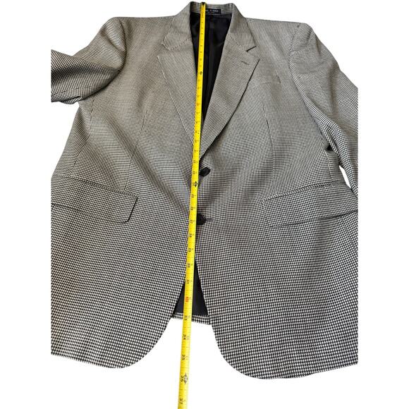 Vintage Macy’s Men’s Wool Blazer Jacket – Black & White Houndstooth – Size 44L - Picture 6 of 9